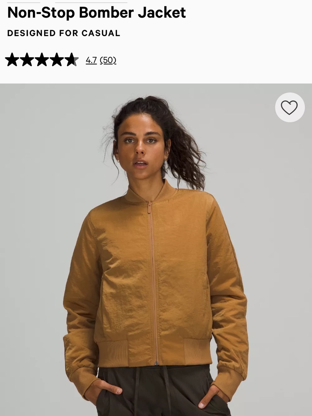 lululemon athletica Non-Stop Bomber Jacket in Tan Brown
